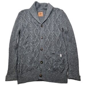 Canadiana Shawl‎ Collar Cardigan Sweater Mens Small Gray Cable Knit Chunky!